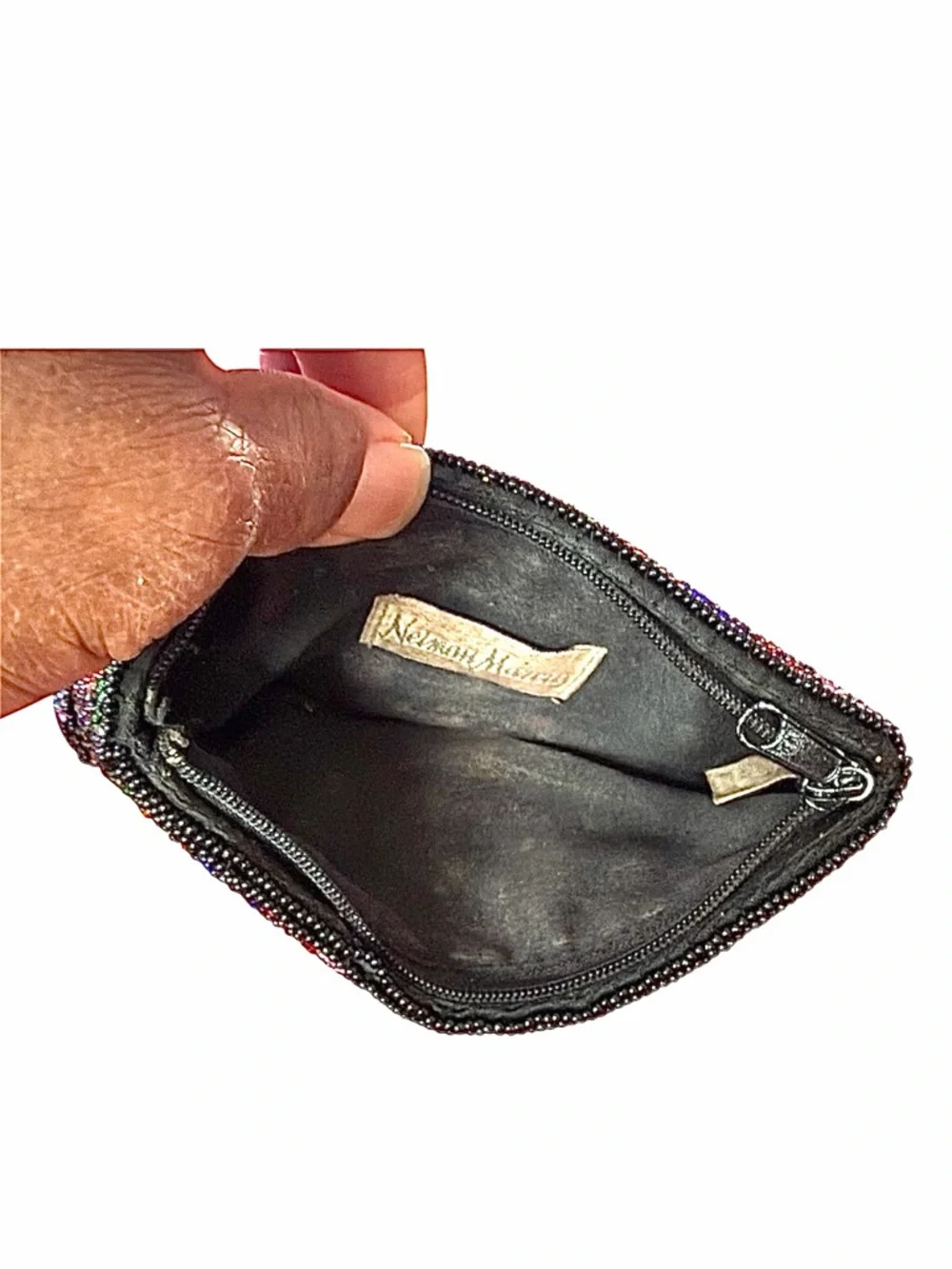 Neiman Marcus Vintage Multicolor Beaded Zip Pouch Wallet Boho Luxe Clutch